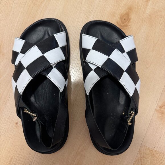 Alohas Marshmallow Black & White Checkered Sandals - Picture 1 of 5